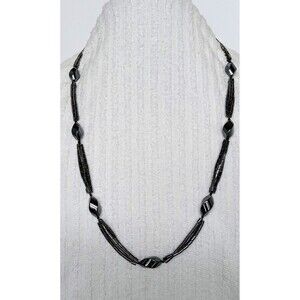 Vintage Hematite Beaded Necklace 29 in